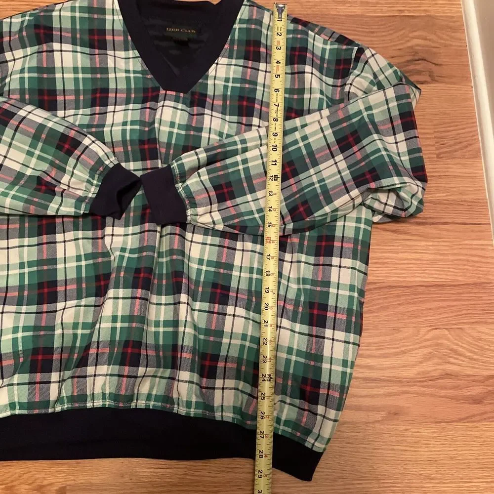 Vintage IZOD Green Blue Plaid Men's Pullover Windbreaker Jacket Size XL‎